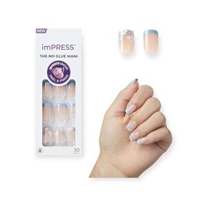 KISS imPRESS No Glue Mani Press On Nails, French, 'Snooze', Blue